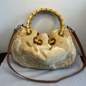 Nine West Cream Shoulder Bag with Bamboo Handle